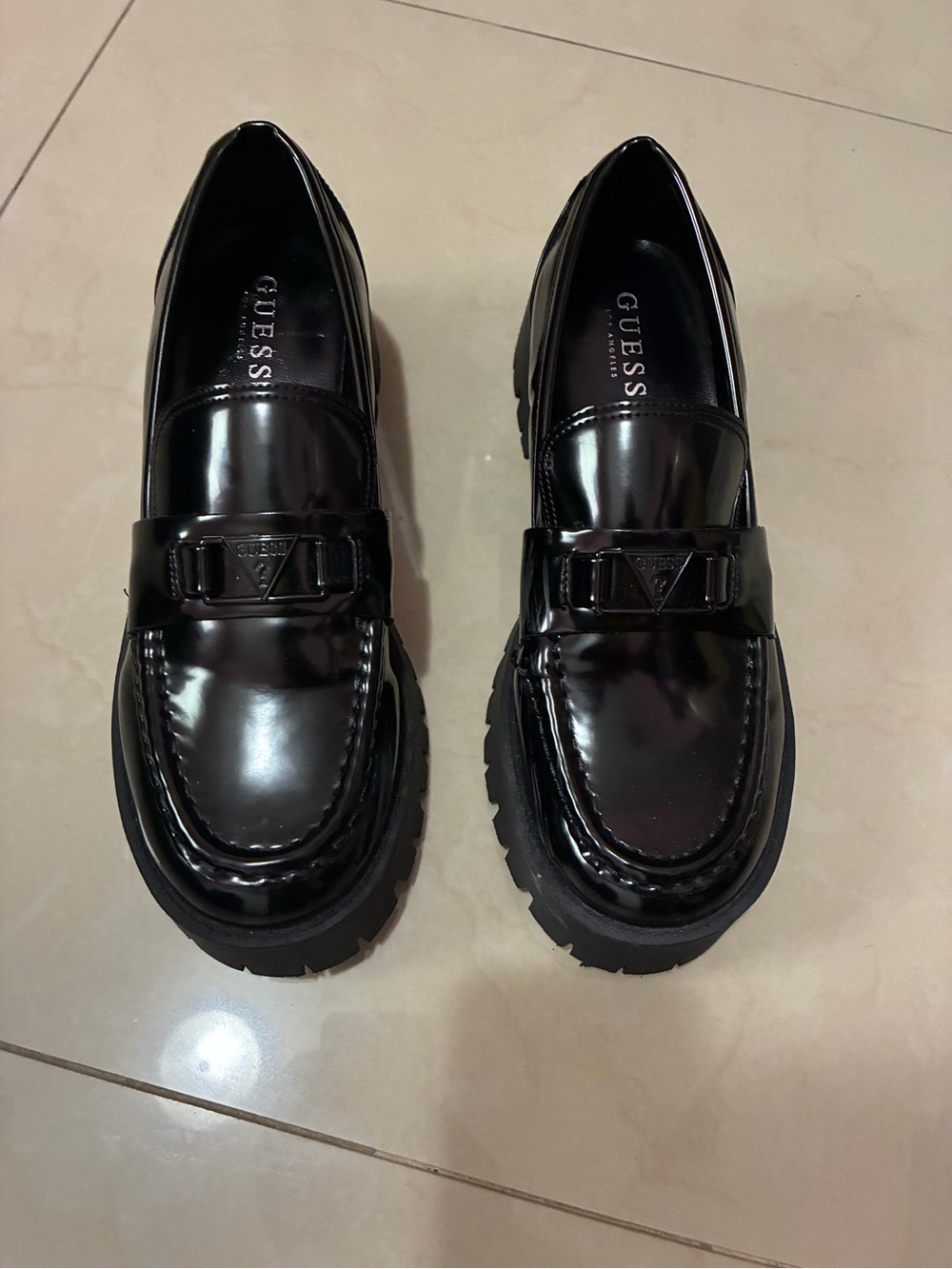 Guess Black Patent Platform Chunky Loafers